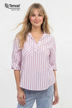 Half Placket Shirt With 3/4 Sleeve