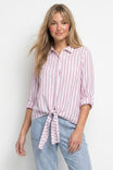 Front Tie Button Down Shirt With Sleeve Tab