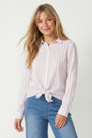 Front Tie Button Down Shirt With Sleeve Tab