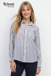 Contrast Stripe Shirt With Sleeve Tab
