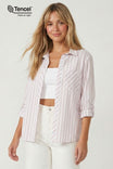Contrast Stripe Shirt With Sleeve Tab
