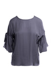 Boat Neck Blouse With Sleeve Ties