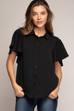 Short Flutter Sleeve Button Down Blouse