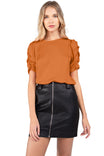 Short Sleeve Gathered Ruffle Sleeve Blouse