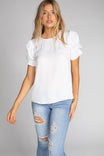 Short Sleeve Gathered Ruffle Sleeve Blouse