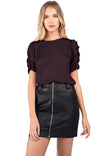 Short Sleeve Gathered Ruffle Sleeve Blouse