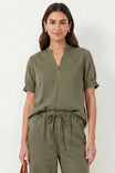 Short Sleeve Band Detail Blouse
