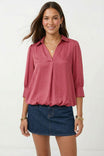 Half Sleeve Hi-lo Bubble Hem Blouse