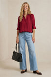 Half Sleeve Hi-lo Bubble Hem Blouse