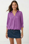 Half Sleeve Hi-lo Bubble Hem Blouse