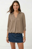 Half Sleeve Hi-lo Bubble Hem Blouse