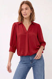 Half Sleeve Hi-lo Bubble Hem Blouse