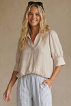 Half Sleeve Hi-lo Bubble Hem Blouse