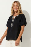 Draw String Detail Bubble Sleeve Blouse