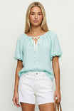 Draw String Detail Bubble Sleeve Blouse