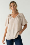 Draw String Detail Bubble Sleeve Blouse