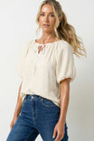 Draw String Detail Bubble Sleeve Blouse
