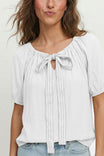 Contrast Stitch Bow Silky Blouse