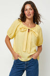 Contrast Stitch Bow Silky Blouse