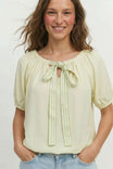 Contrast Stitch Bow Silky Blouse
