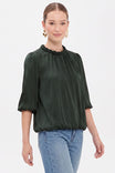 Round Neckline Accent Billowy Blouse