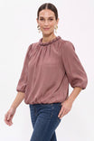 Round Neckline Accent Billowy Blouse