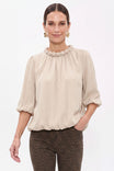 Round Neckline Accent Billowy Blouse