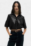 Vegan Leather Cropped Button Up Blouse