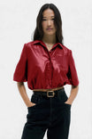 Vegan Leather Cropped Button Up Blouse