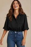 3/4 Sleeve Cropped Button Up Blouse
