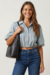 3/4 Sleeve Cropped Button Up Blouse