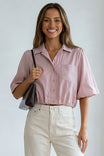 3/4 Sleeve Cropped Button Up Blouse