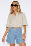 3/4 Sleeve Cropped Button Up Blouse