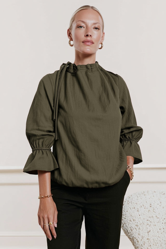 3/4 Sleeve Cinched Mock Neck Blouse – Naked Zebra Wholesale