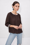 Abstract Applique Popover Blouse