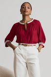 Abstract Applique Popover Blouse