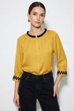 Abstract Applique Popover Blouse