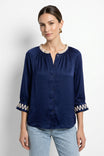Abstract Applique Popover Blouse