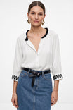 Abstract Applique Popover Blouse