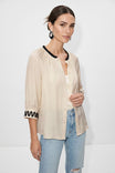 Abstract Applique Popover Blouse