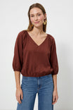 Elastic Puff Sleeve V-neck Blouse