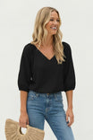 Elastic Puff Sleeve V-neck Blouse