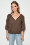 Elastic Puff Sleeve V-neck Blouse