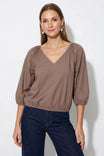 Elastic Puff Sleeve V-neck Blouse
