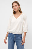 Elastic Puff Sleeve V-neck Blouse