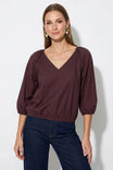 Elastic Puff Sleeve V-neck Blouse