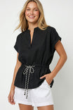Linen Rope Tie Waist Blouse