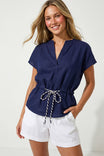 Linen Rope Tie Waist Blouse