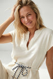 Linen Rope Tie Waist Blouse