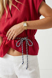 Linen Rope Tie Waist Blouse